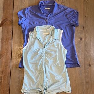 Pebble Beach Women's Set of 2 Purple and Light Blue Button Down Shirts